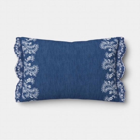 Lumbar Denim Floral Eyelet Throw Pillow Blue/Cream — Studio McGee